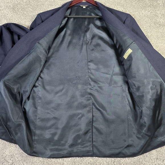 LL Bean Blazer Mens 44L Blue Polyester 2 Button Inside Zipper Pocket Vintage - Picture 6 of 16